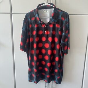 Obnoxious Golf Mens XL Polo Shirt Red Blue 3D Polka Dot Performance Stretch